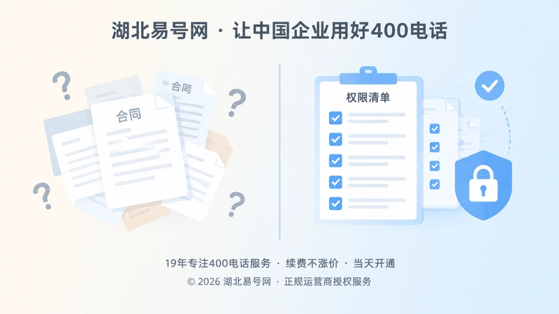 左右对比画面：左侧散乱合同与问号，右侧整齐清单与勾选锁标